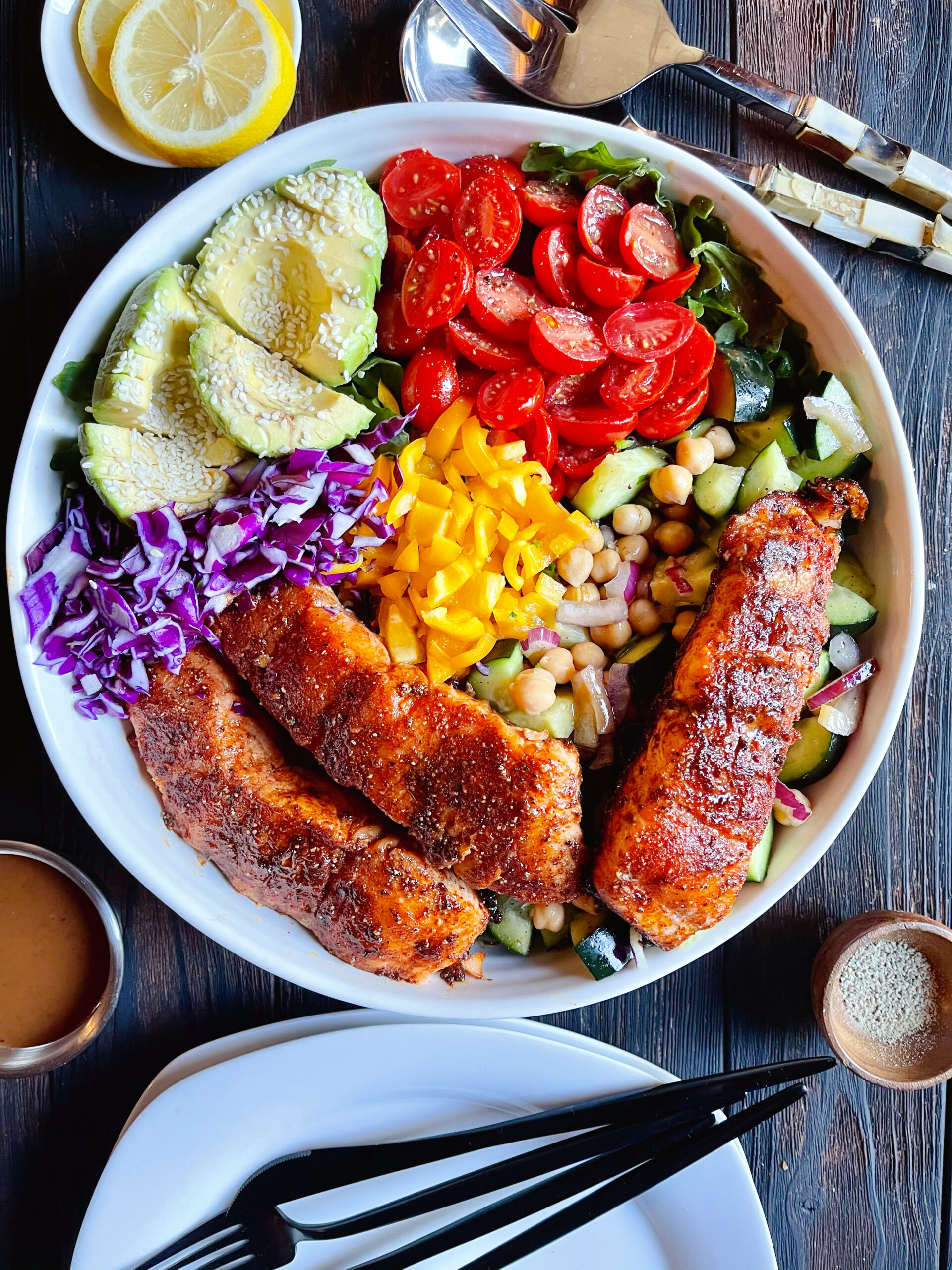 Honey garlic salmon salad recipe Dominica Gourmet