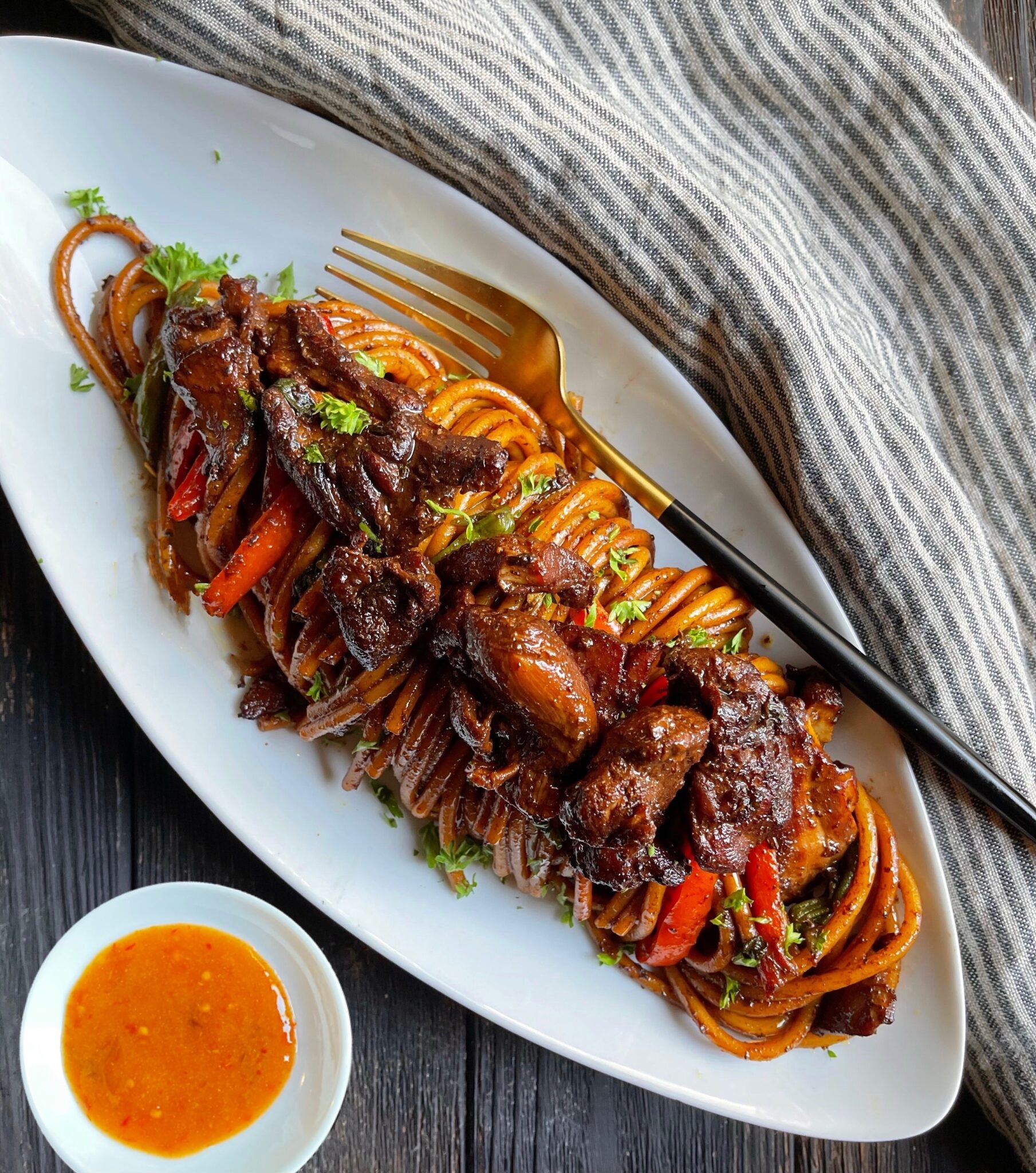 Stew chicken and spaghetti Dominica Gourmet